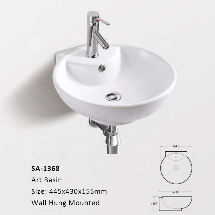 White Modern Ceramic Bathroom Sink Round Wall Hung Circular Art Basin