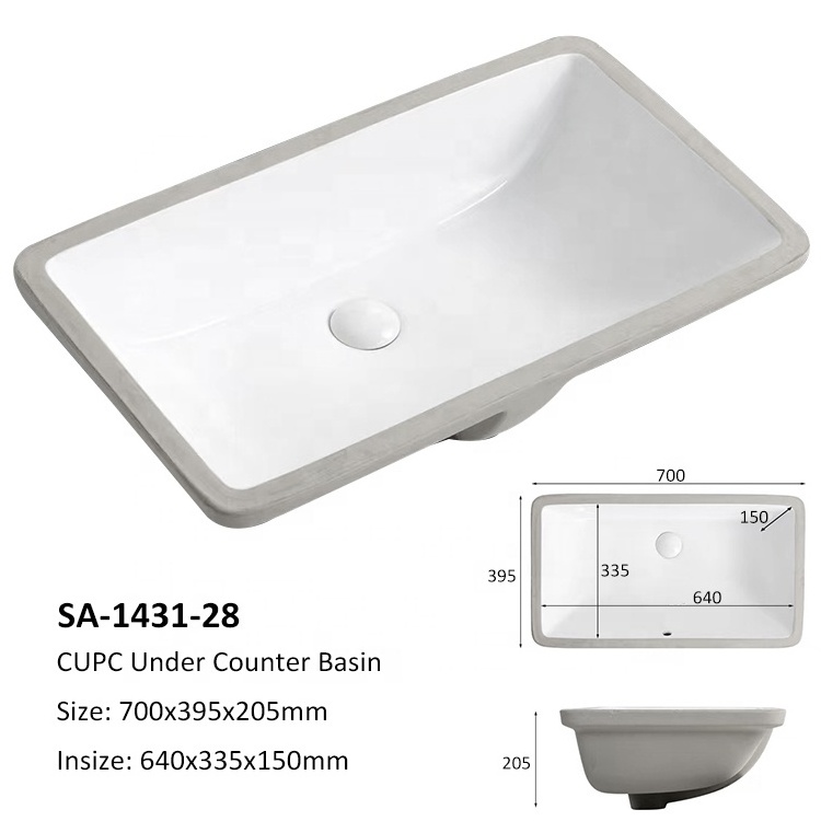 Porcelain Wash Sink Undermount Rectangular Ceramic Hand Wash Under Counter Basin