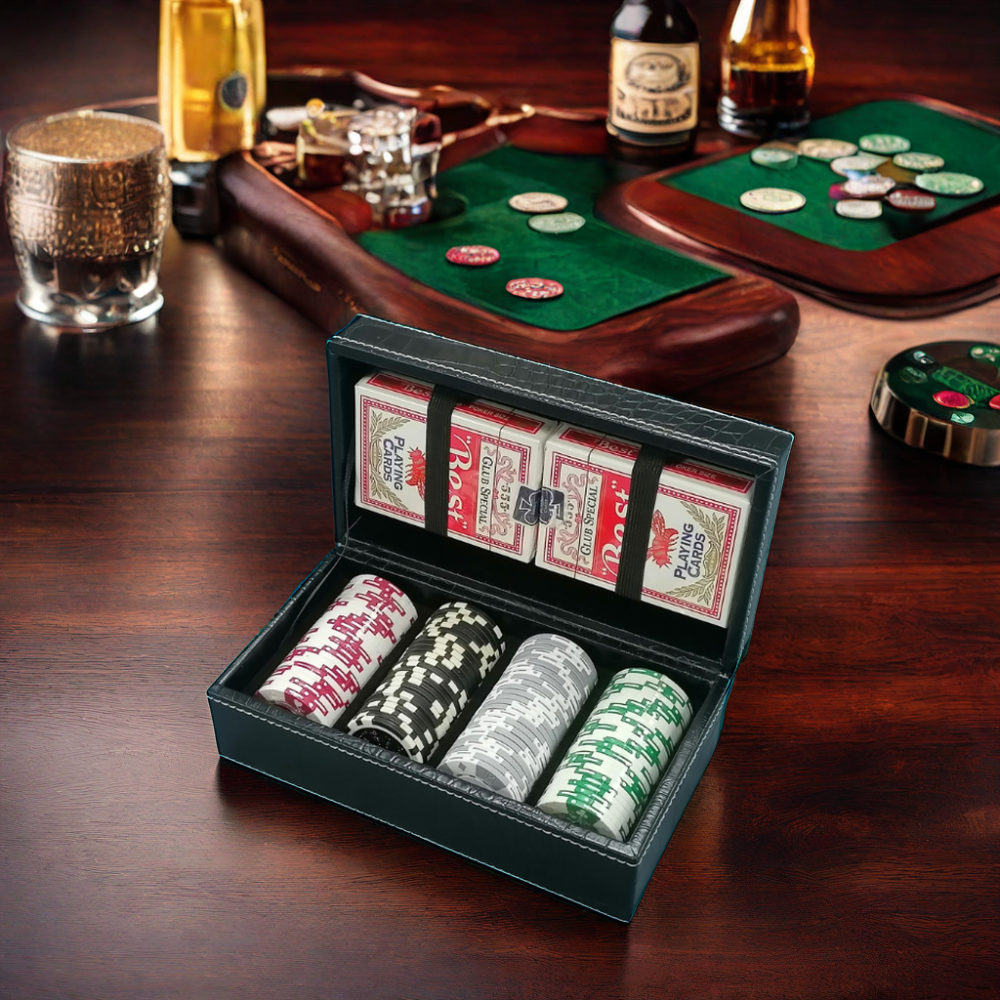 Sonny Custom Logo Crocodile Pattern PU Leather Poker Chips Set With 100 PCS Chips Playing Cards Storage Box