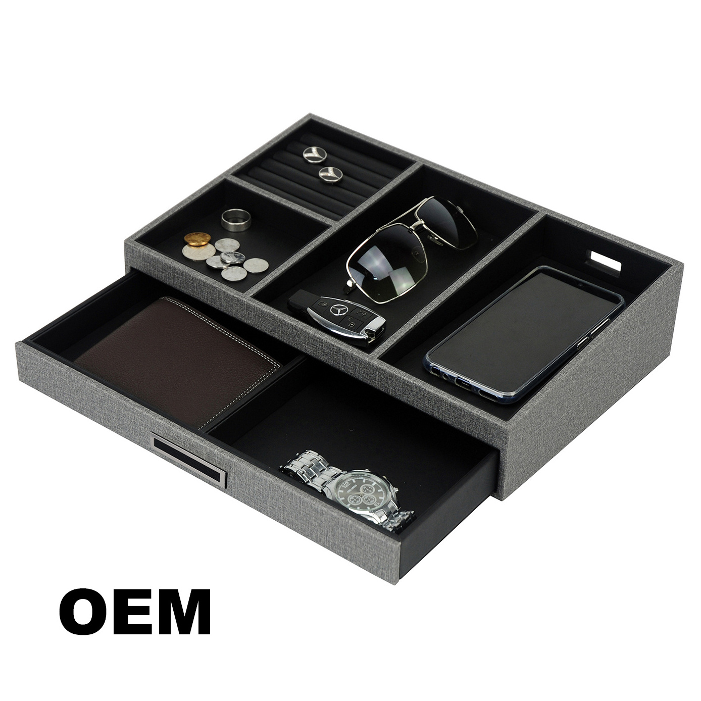 Mens Valet Tray with Charging Station Nightstand Dresser Organizer Mens Catchall Tray for Keys Phone Wallet Coin Jewelry