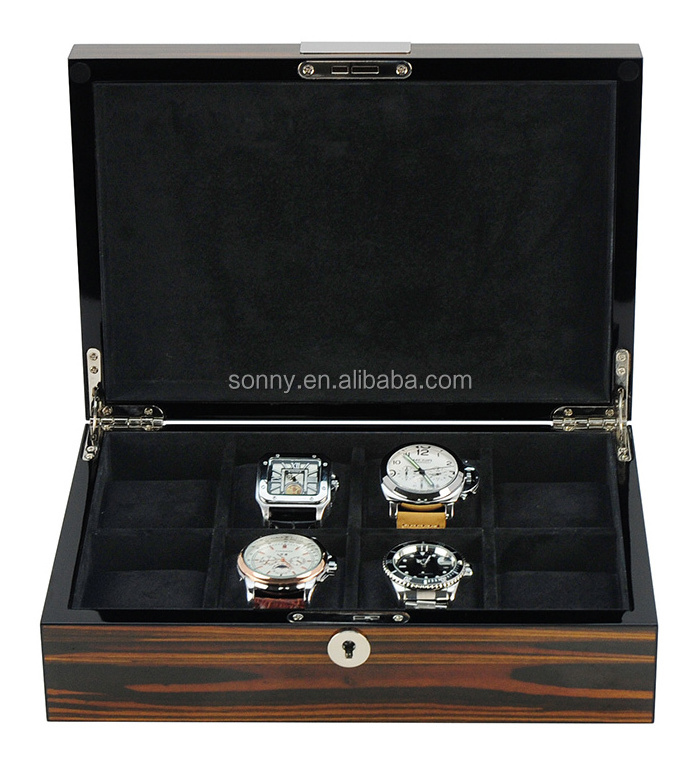 Luxurious Ebony Lacquered Wooden Wrist Watch Box for Men