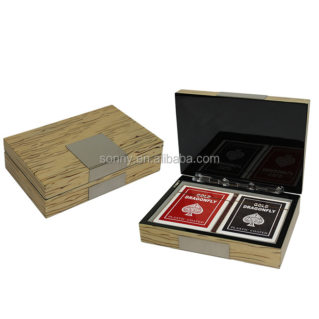 Two Decks Playing Card Set with Ice Burl Wooden Storage Box