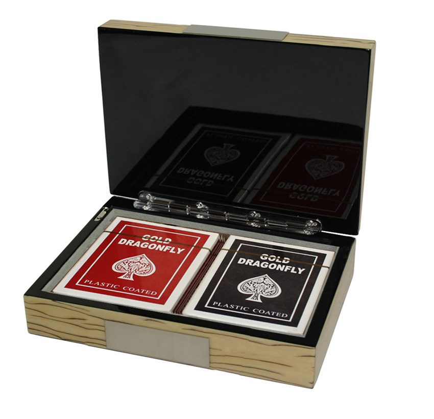 Two Decks Playing Card Set with Ice Burl Wooden Storage Box