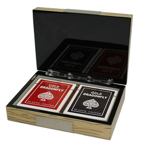 Two Decks Playing Card Set with Ice Burl Wooden Storage Box