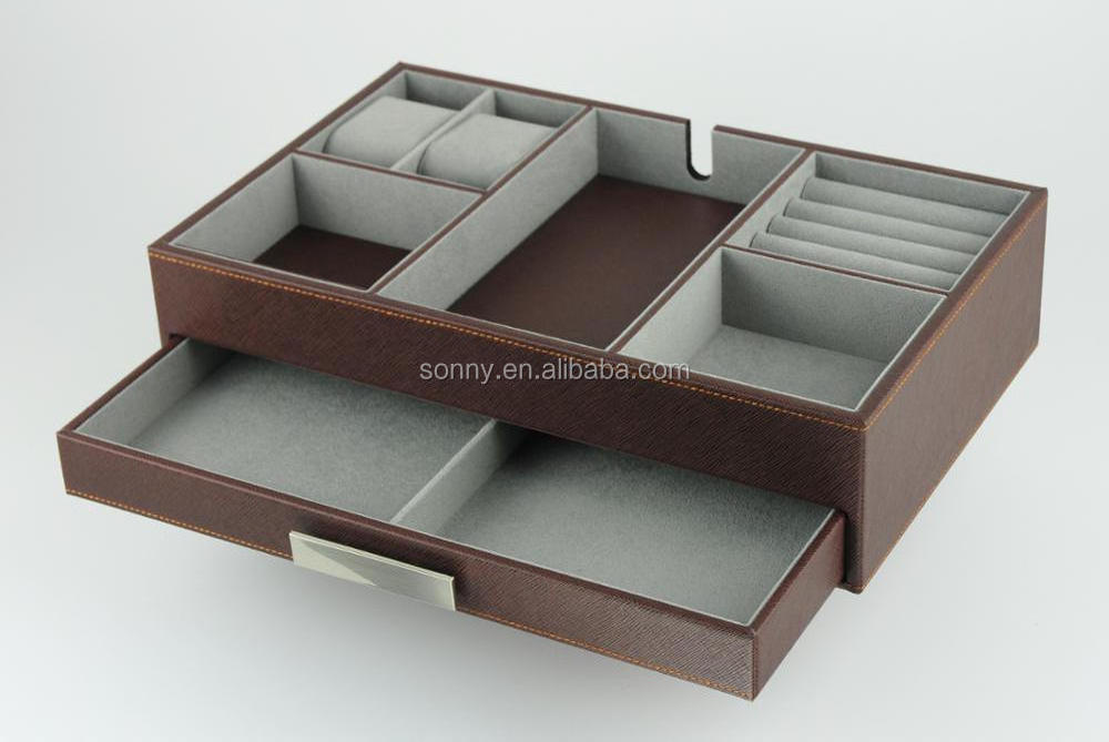 Sonny Leather Valet Tray for Men Dark Brown Storage Tray for Phone Cufflink Watch Pen Ring