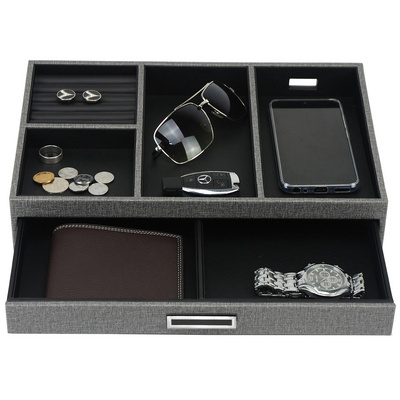 Mens Valet Tray with Charging Station Nightstand Dresser Organizer Mens Catchall Tray for Keys Phone Wallet Coin Jewelry