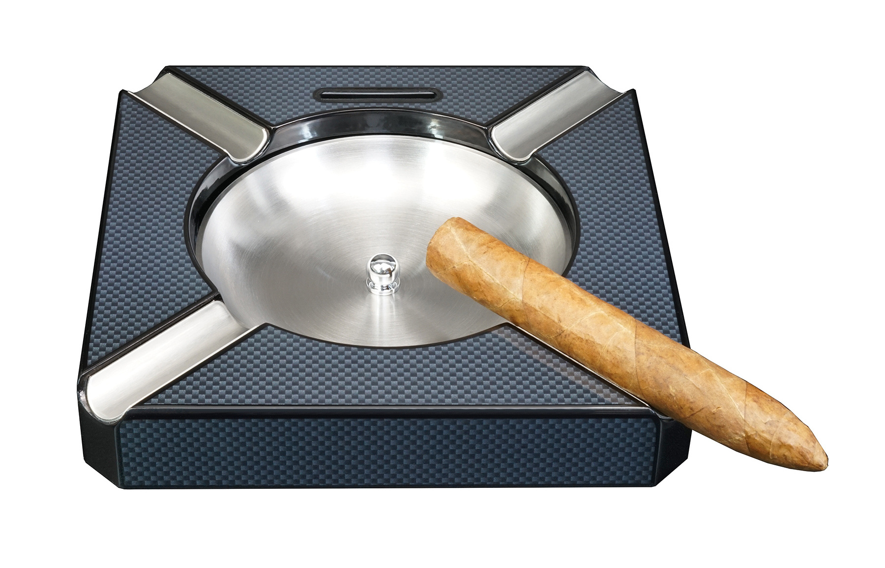 Sonny Cigar Ashtray with Built In Cutter Holds 4 Cigars With Removable Stainless Steel Bowl Perfect Cigar Gift