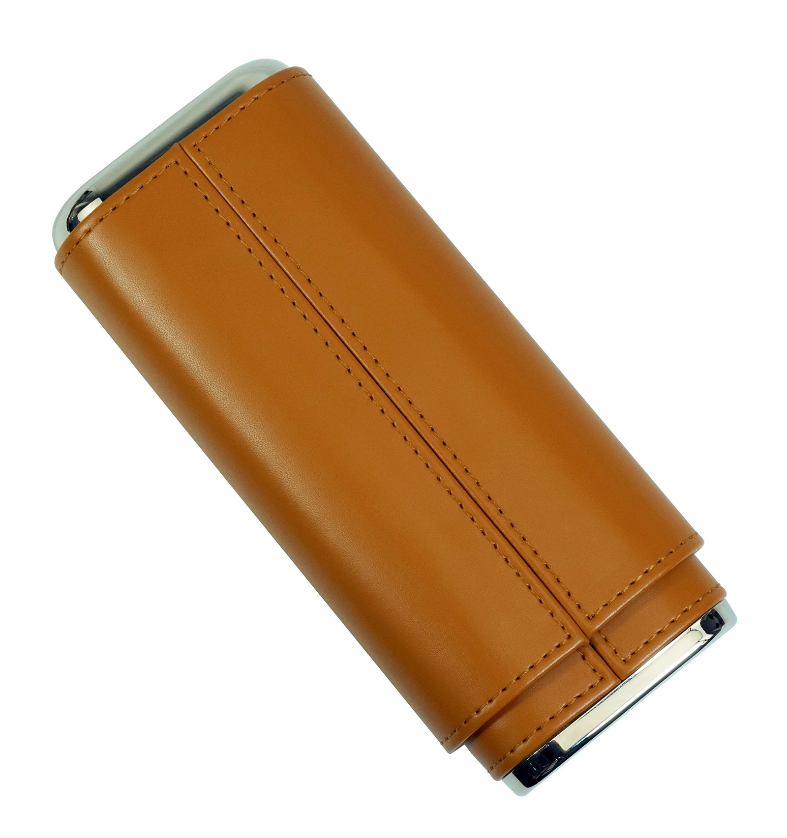 Sonny Premium Portable Travel 3 Finger Brown Leather Cigar Carrying Case with Stainless Steel Cutter