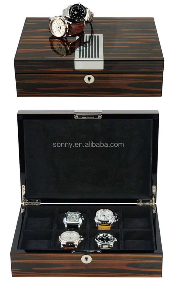 Luxurious Ebony Lacquered Wooden Wrist Watch Box for Men