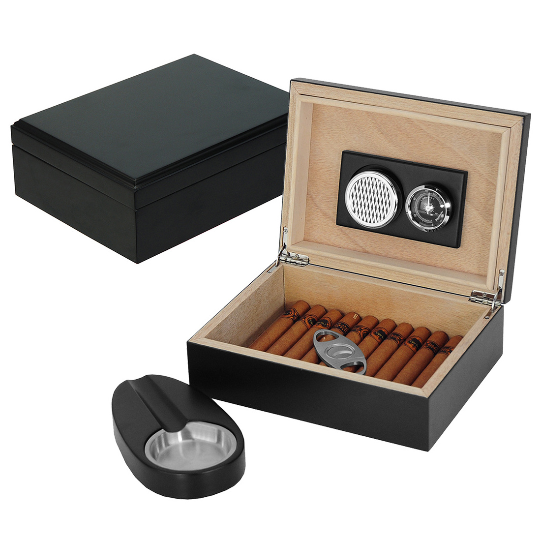 Luxury Wood Handcrafted Cigar Humidor - Cigar Set Gifts for Men - Cigar Accessories - Humidor Humidifier