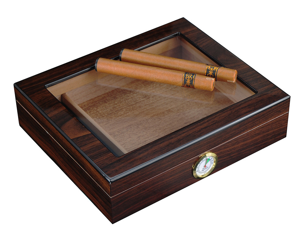 Sonny Custom 20 CT Glossy Walnut Wood Cedar Lined Humidity Control Cigar Humidor Box