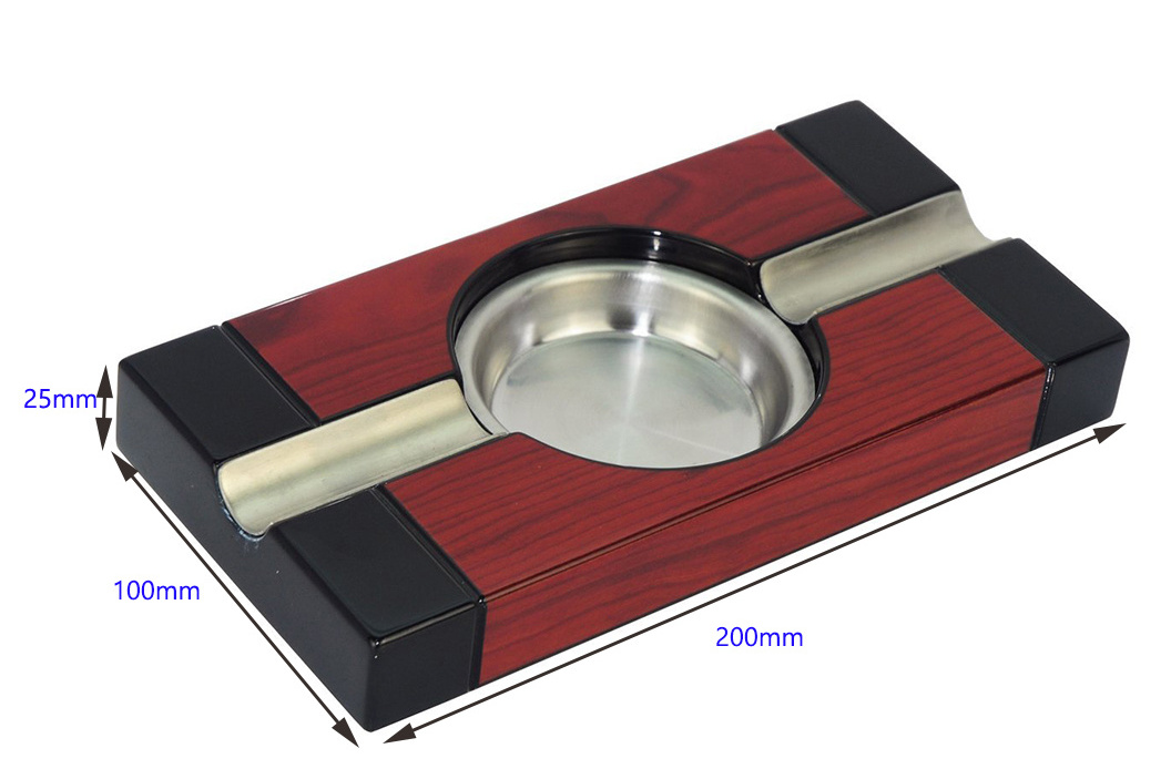 Wholesale Custom Logo High Quality Ashtray Cherry and Black High Gloss Cigar Stand with Modern Lacquer Metal Plate