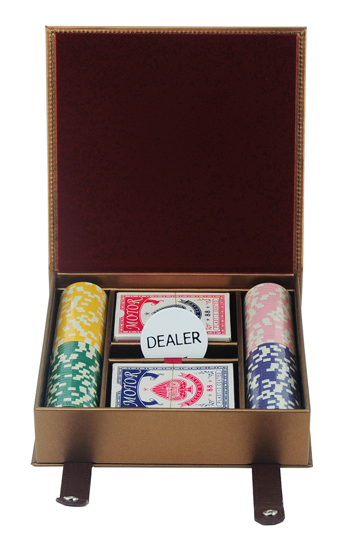 Sonny Black Cherry Wood Poker Chip Set Case With Dices And Chips