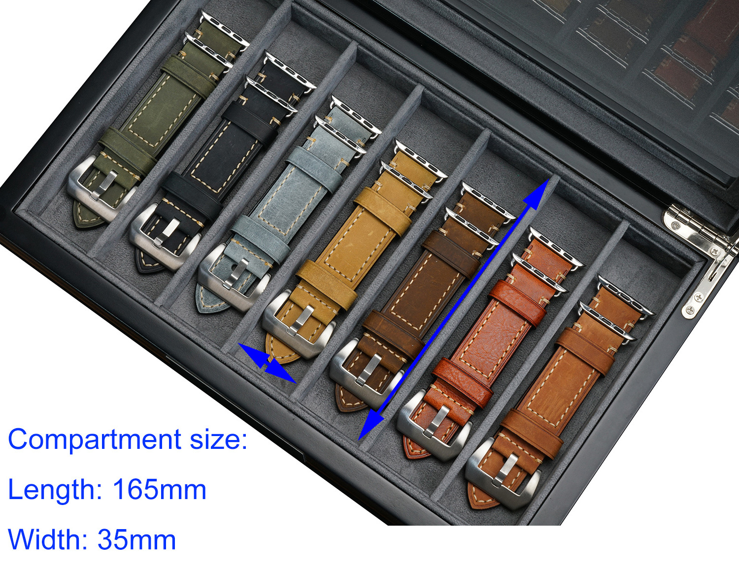 7 Slots  Wooden Watch Band Organizer Collection Box for watch Straps Display Storage