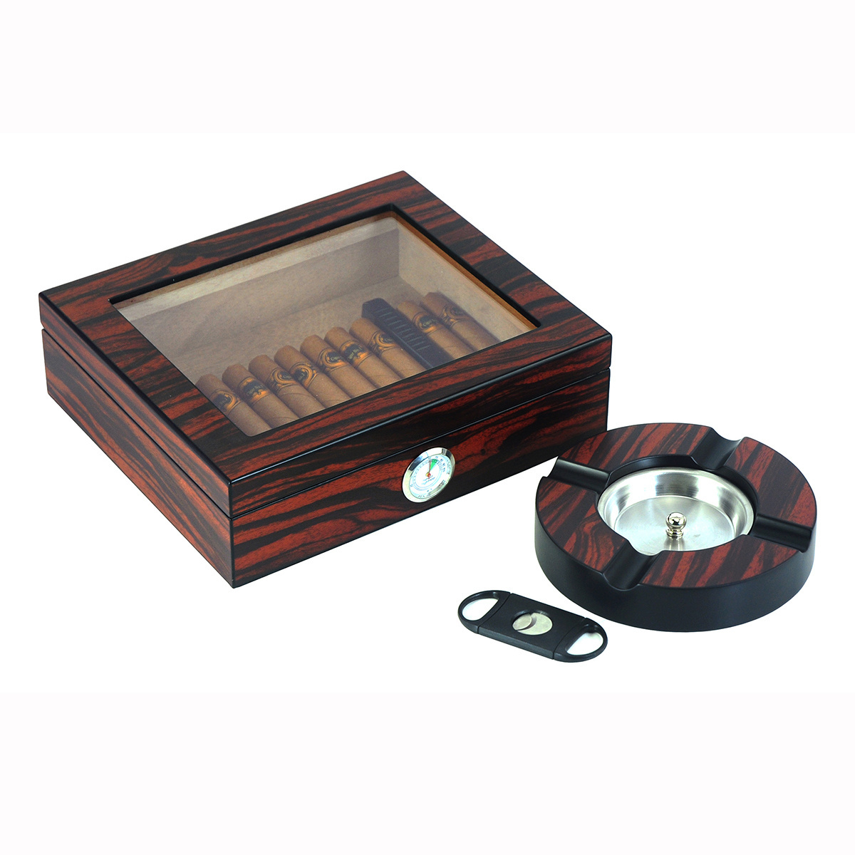 Sonny 20 CT Wooden Cigar Box Ebony Humidor Set with Ashtray Cutter Hygrometer Humidifier