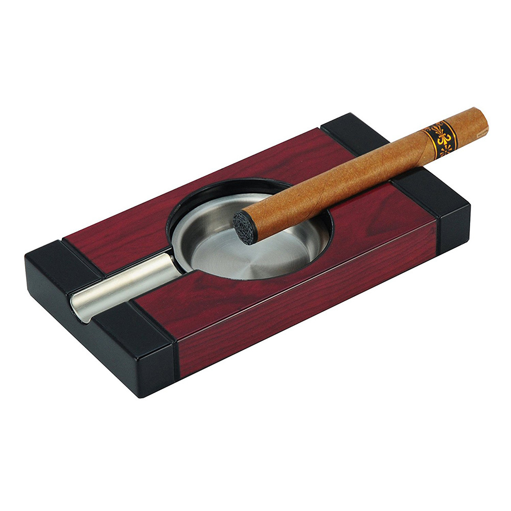 Wholesale Custom Logo High Quality Ashtray Cherry and Black High Gloss Cigar Stand with Modern Lacquer Metal Plate