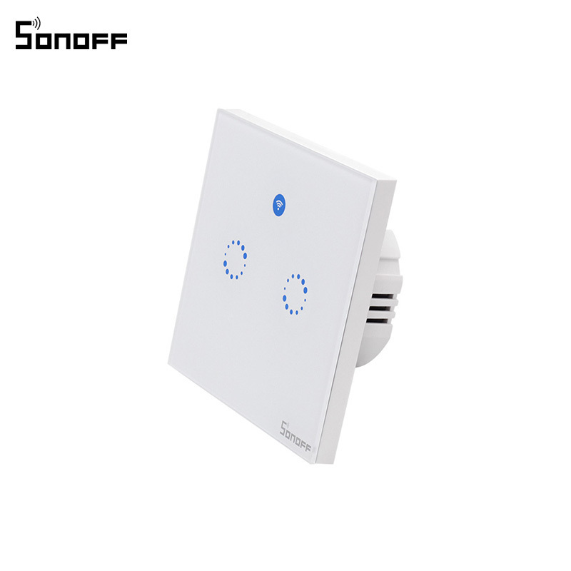 SONOFF T1 EU 2C Glass Panel 2 Gang LED Backlight Touch Screen WiFi RF APP Remote Control 2 Way Wall Light Switch For Smart Home