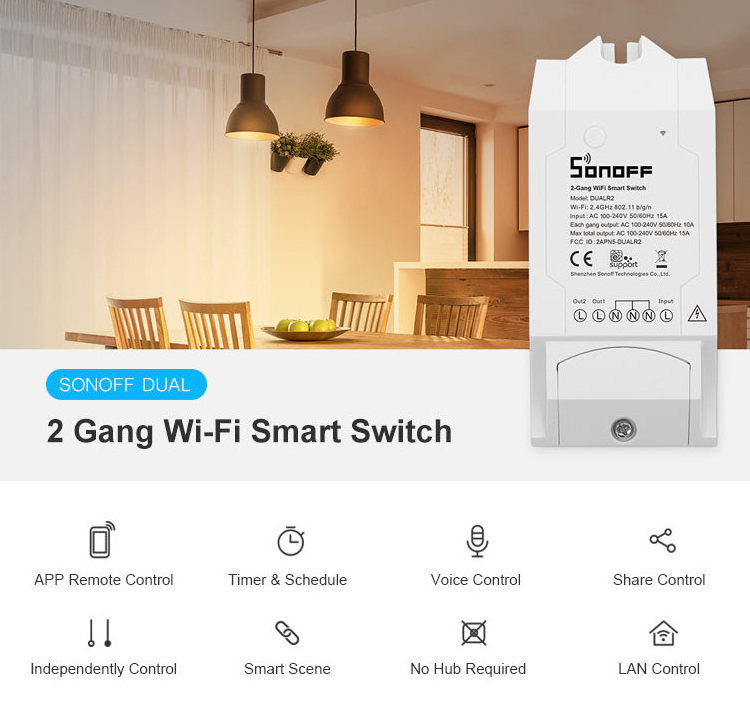 SONOFF Dual 2 Way Gang Wifi Remote Control Switch Wireless Universal Module Timer For Smart Home Automation Works With IFTTT