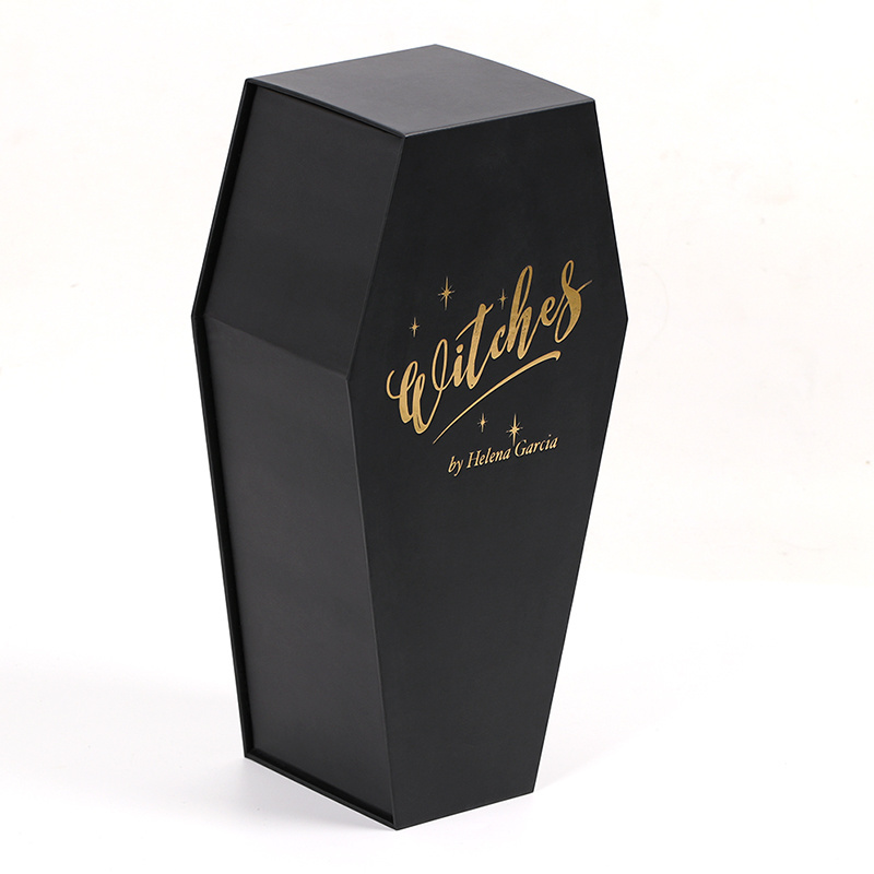 Wholesale custom cheap cardboard paper coffin gift boxes with Gold Foil printing black color logo