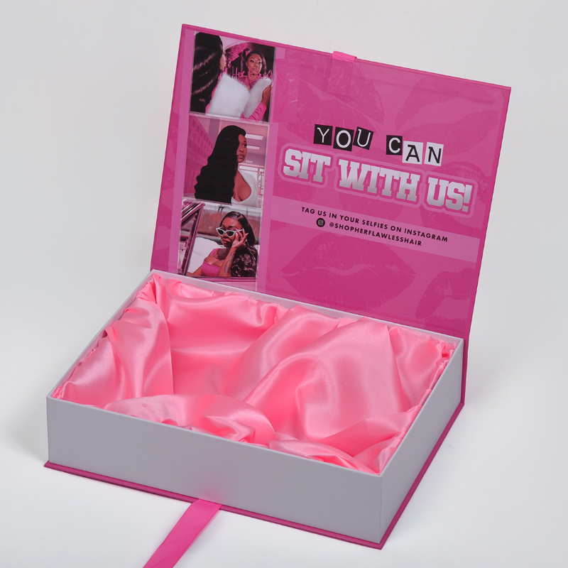 Custom Logo Ribbon Paper Competitive Price Packing Pink Hair Wig Gift Box Packaging