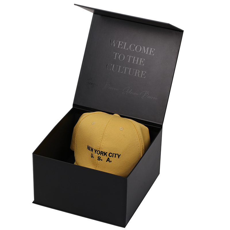 Custom Logo Baseball Cap Hat Snapcap Paper Box Packaging Rose Gold Magnet Foldable Gift Box With Lid