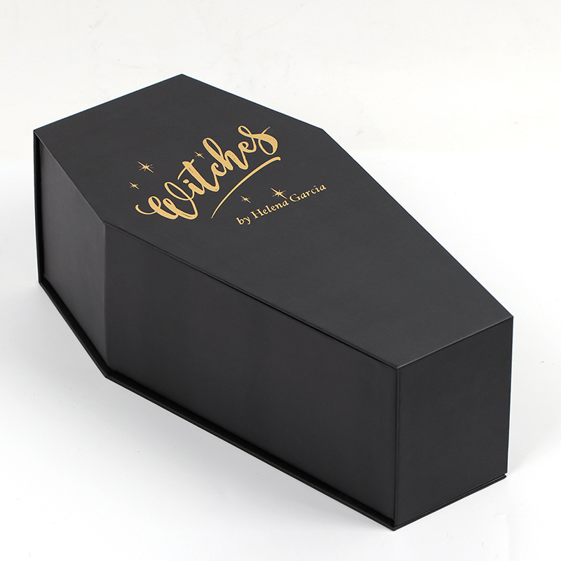 Wholesale custom cheap cardboard paper coffin gift boxes with Gold Foil printing black color logo