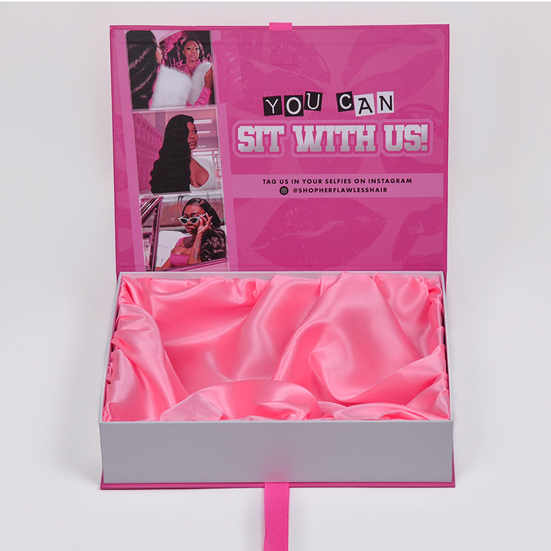 Custom Logo Ribbon Paper Competitive Price Packing Pink Hair Wig Gift Box Packaging