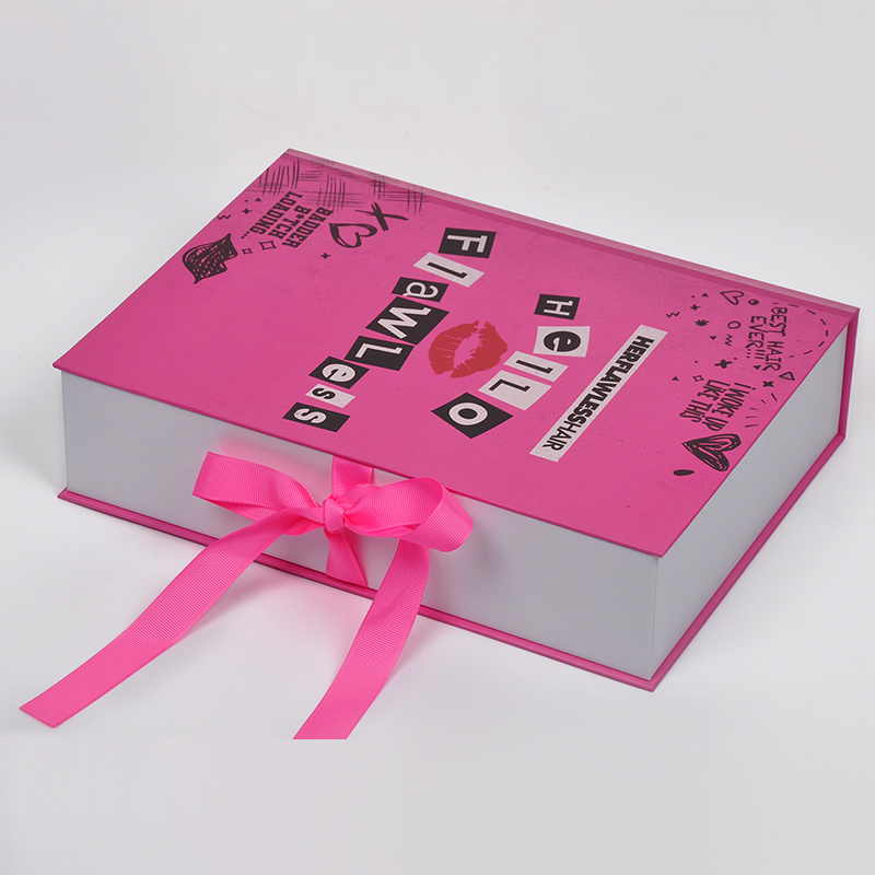 Custom Logo Ribbon Paper Competitive Price Packing Pink Hair Wig Gift Box Packaging