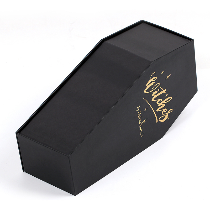 Wholesale custom cheap cardboard paper coffin gift boxes with Gold Foil printing black color logo