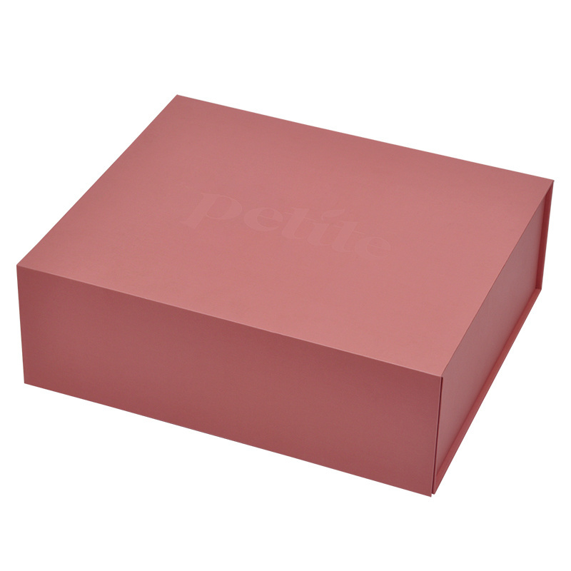 Custom large Pink Flip Flat Magnetic Gift Box With lid Rigid Magnet Folding TShirt Dress Hoodie box packaging for clothes