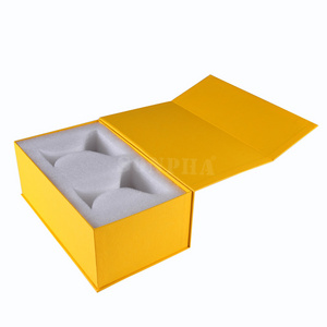 Hot Selling Custom Cardboard Magnetic Closure Hard Coated Foam Insert Glass Wine Glass Packaging Yellow Wine Glass Gift Box