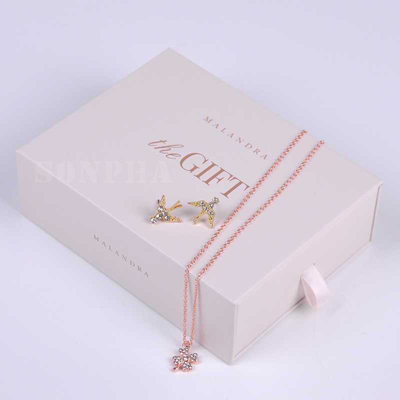 high quality paper ring jewelry box packaging small cardboard drawer luxury box custom logo caja para joyeria necklace package