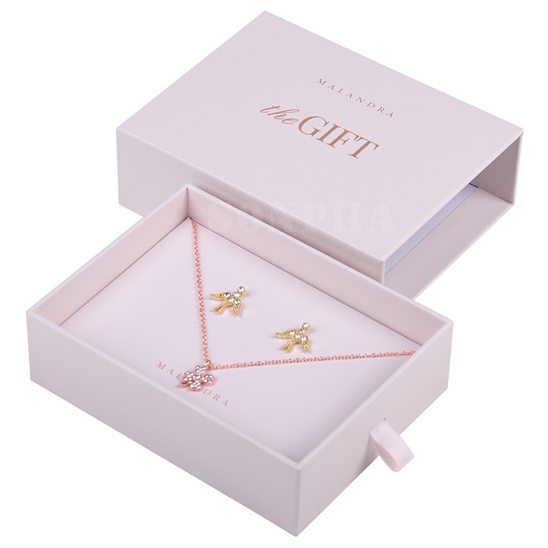 high quality paper ring jewelry box packaging small cardboard drawer luxury box custom logo caja para joyeria necklace package