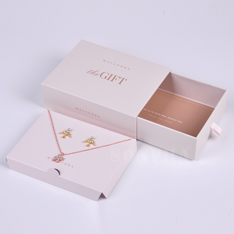 high quality paper ring jewelry box packaging small cardboard drawer luxury box custom logo caja para joyeria necklace package