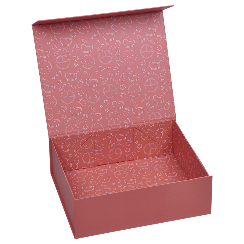 Custom large Pink Flip Flat Magnetic Gift Box With lid Rigid Magnet Folding TShirt Dress Hoodie box packaging for clothes