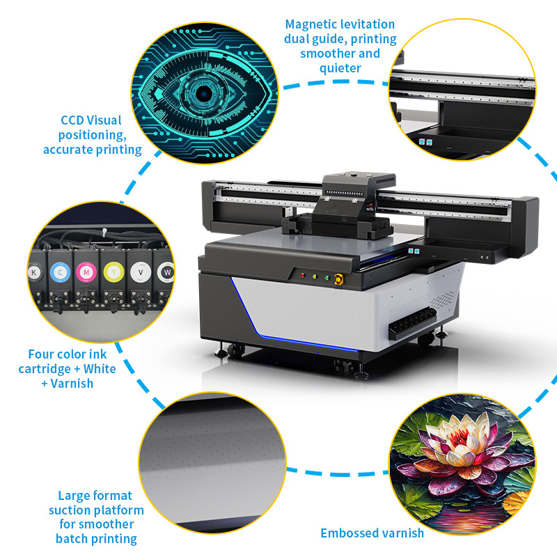 Latest A1 UV printer 1210 visual positioning UV printer printing packaging glasses cylinder AB glue varnish UV printing machine