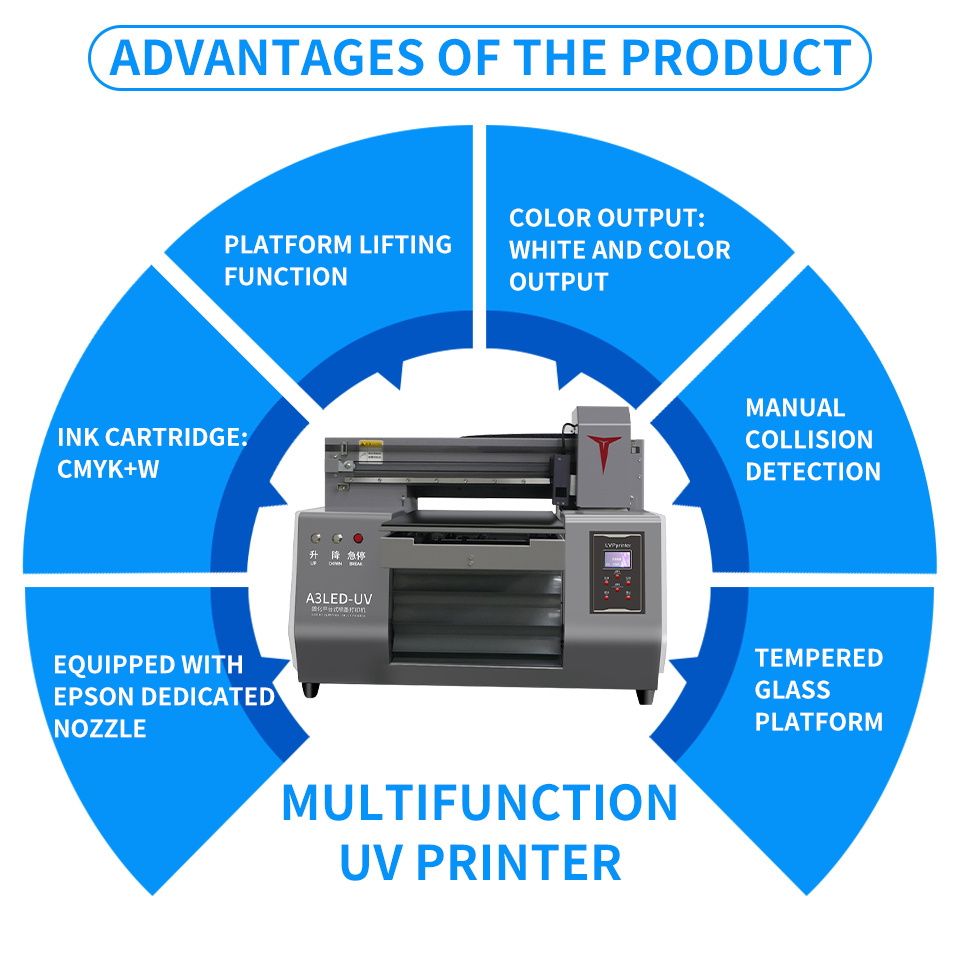 A3 UV Printer Low Price Inkjet Printers Logo Printing Machine Glass Metal Leather Cloth UV Flatbed printer Machine