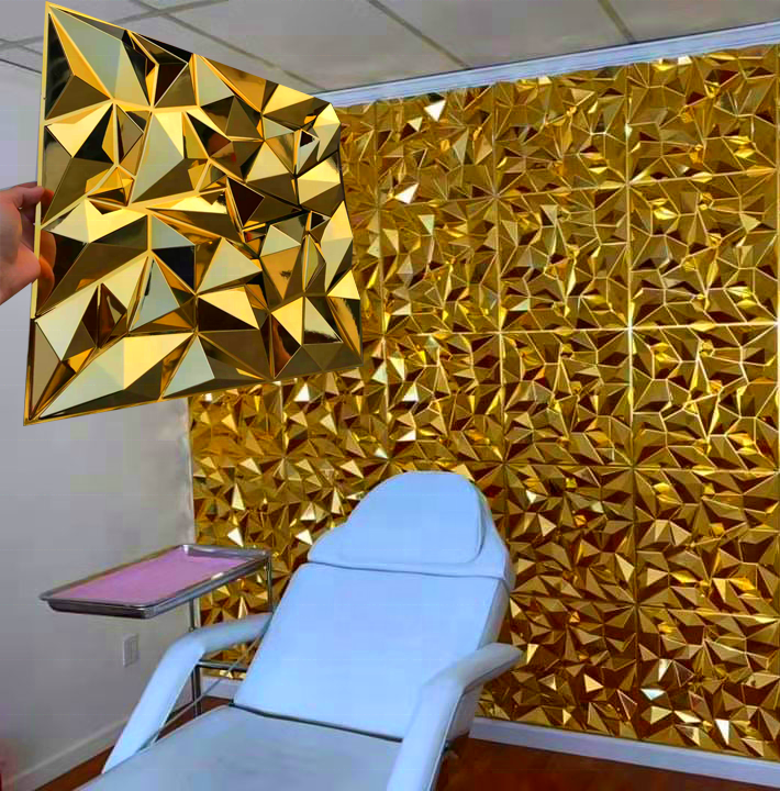 Home Interior Decorative Waterproof Shining Gold Diamond Design Pvc 3d Diamond Wall Panel