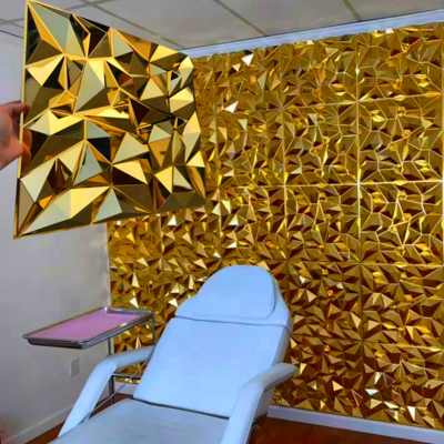 Home Interior Decorative Waterproof Shining Gold Diamond Design Pvc 3d Diamond Wall Panel