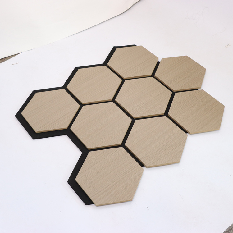 Indoor Decorative Honeycomb Wall Panel Hexagon Soundproof Wooden Acoustic Panels Hexagon with Black PET Felt