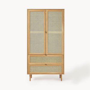 High Quality Wooden Wardrobe Bedroom Furniture Wooden Wardrobe with Rattan Door Clothes Organizer made in Vietnam