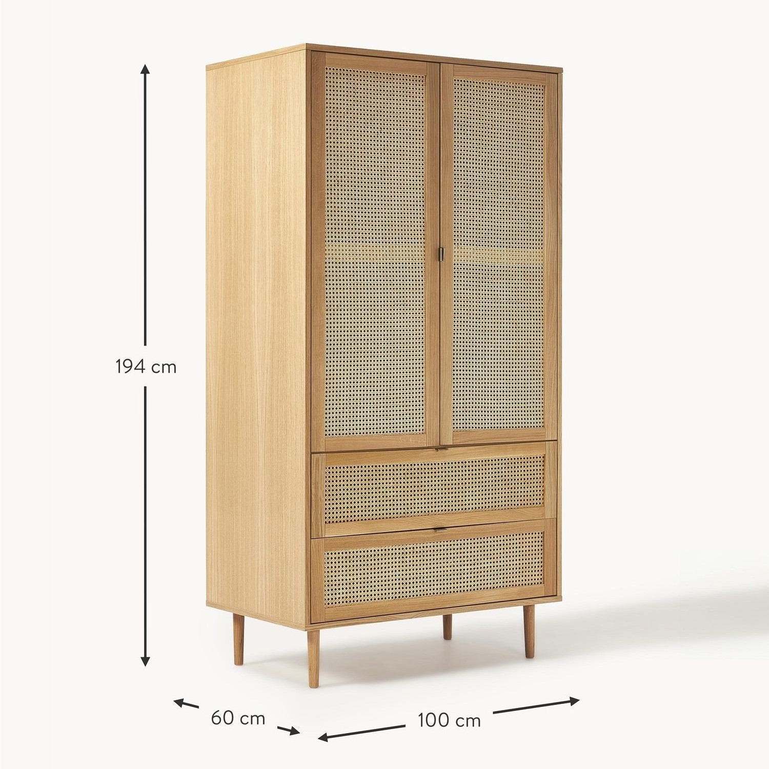 High Quality Wooden Wardrobe Bedroom Furniture Wooden Wardrobe with Rattan Door Clothes Organizer made in Vietnam