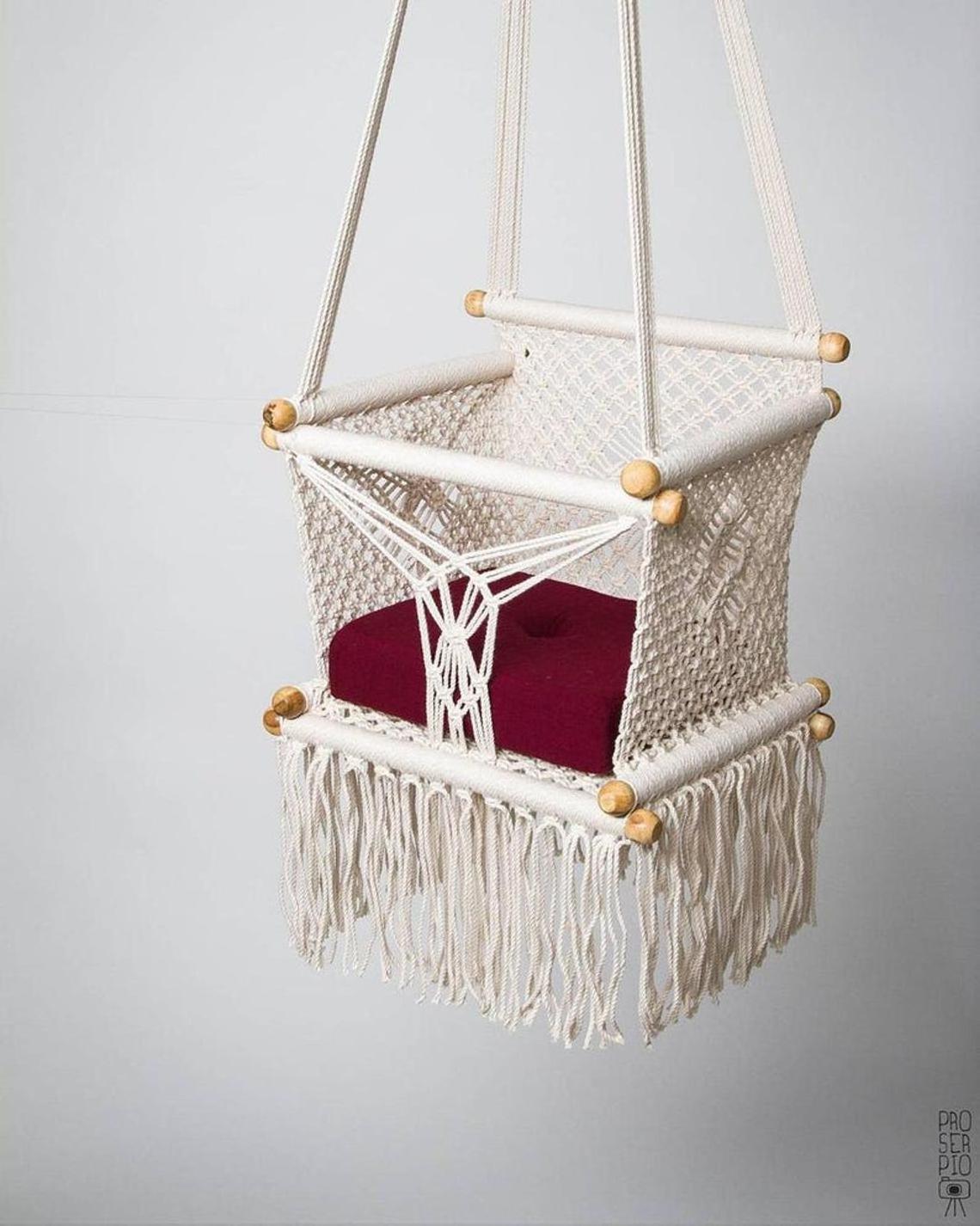 100% hand-woven cotton  macrame with classic woven-ropes design Macrame Baby Swing Chair