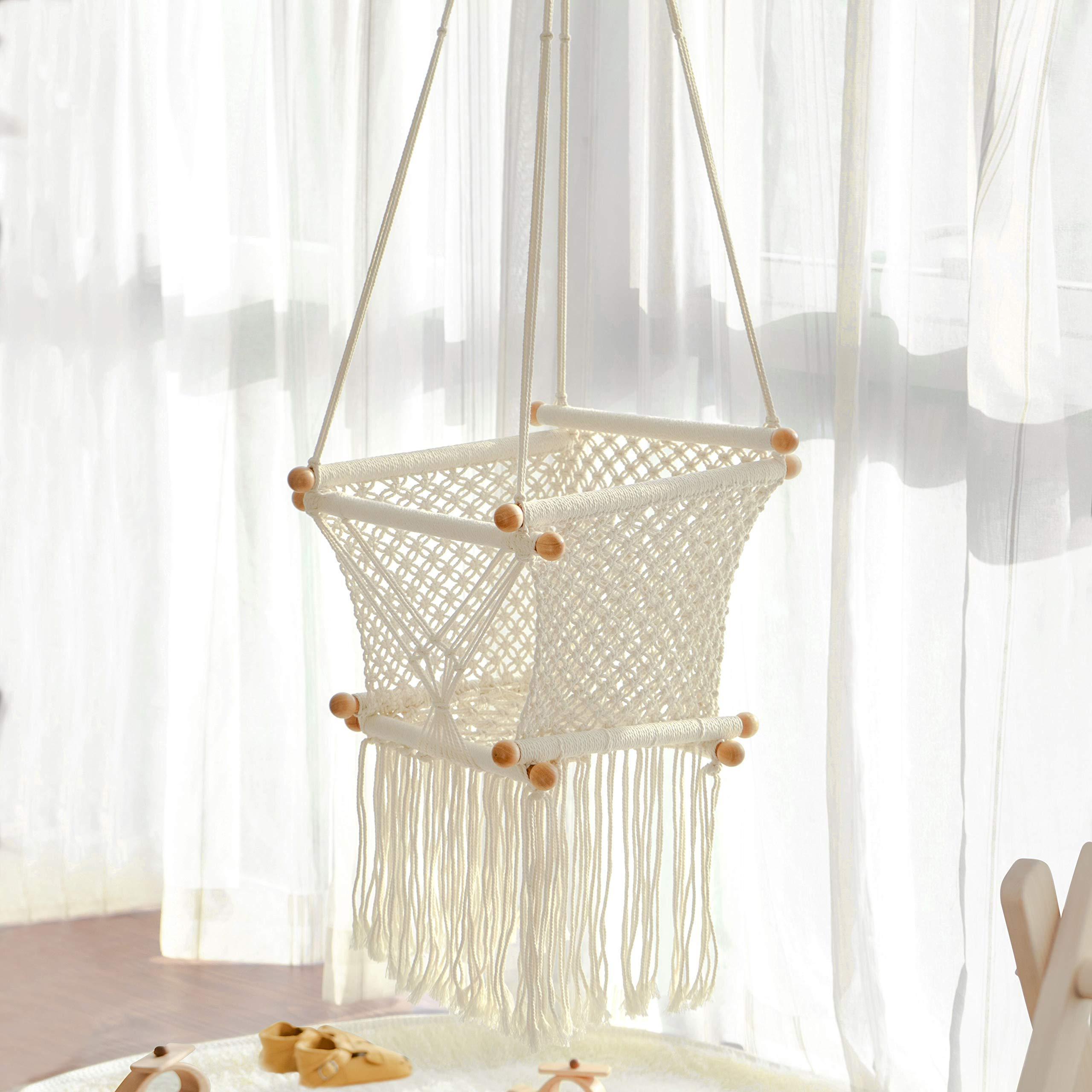 100% hand-woven cotton  macrame with classic woven-ropes design Macrame Baby Swing Chair