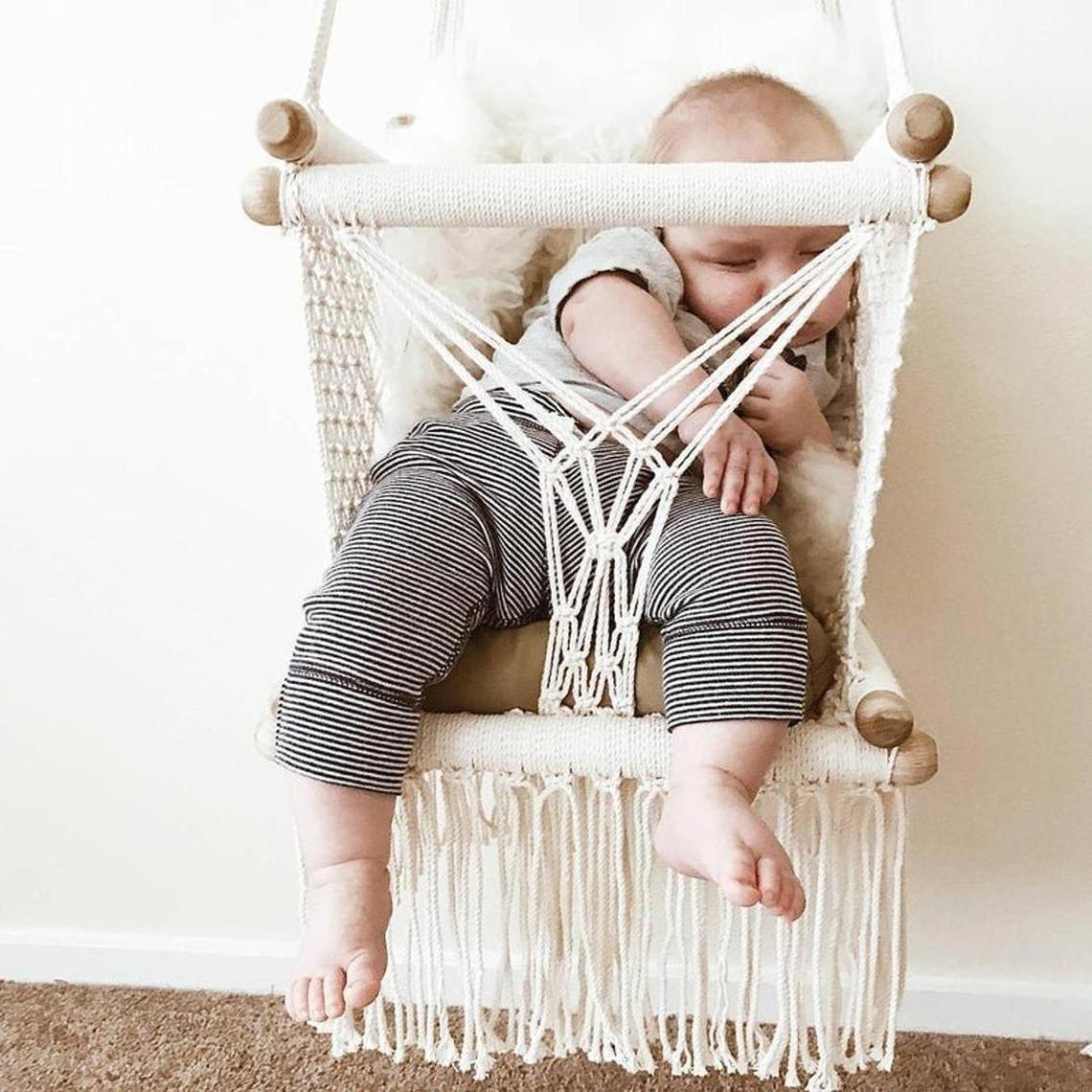 100% hand-woven cotton  macrame with classic woven-ropes design Macrame Baby Swing Chair