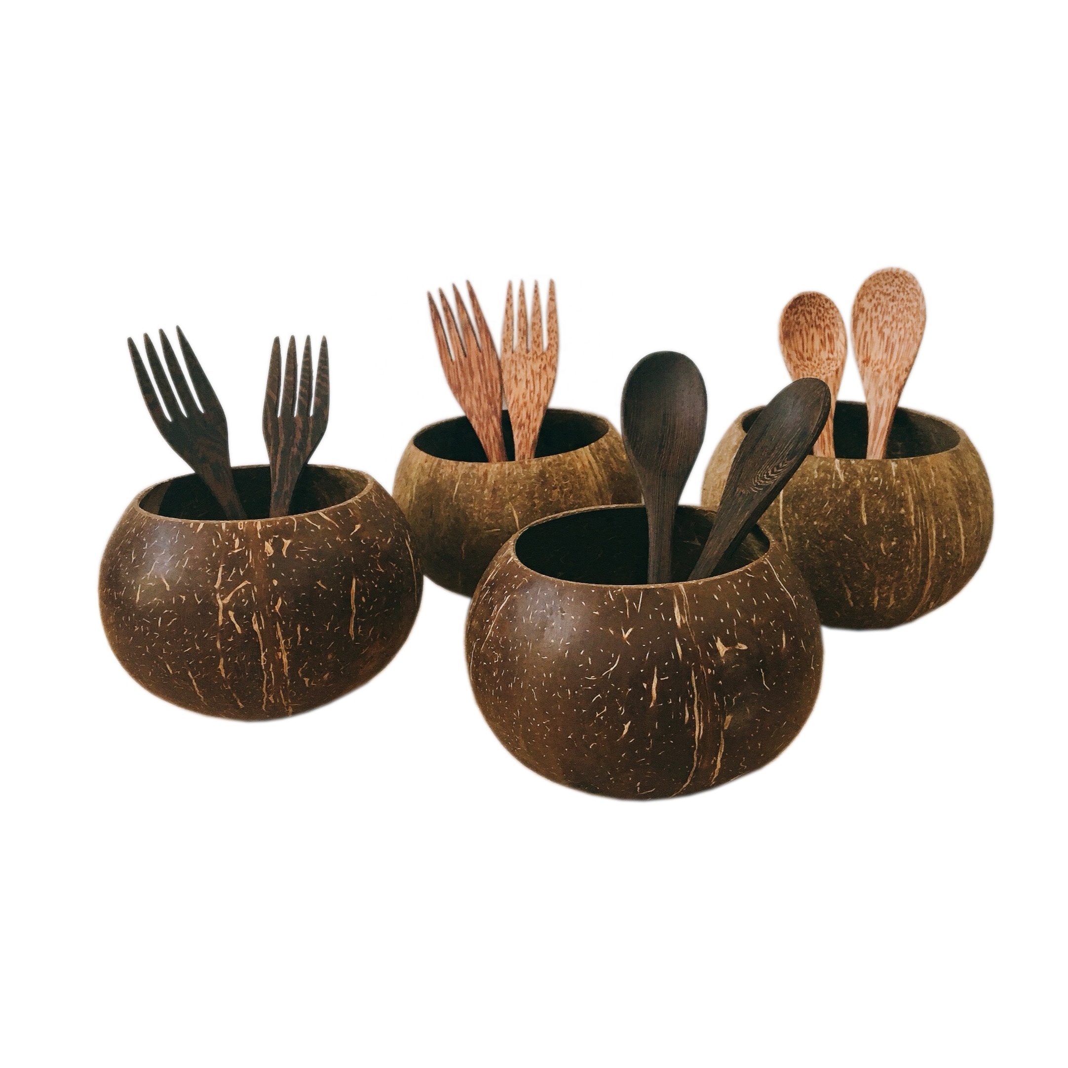 High Quality best selling handmade natural set of coconut shell bowl and spoon made in Viet Nam