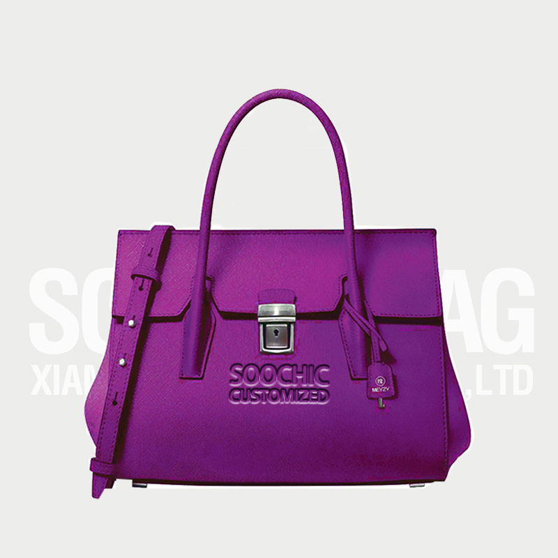 Soochic Dress Purple Women Faux Leather Flat Bag Luxury Customized Design Bucket Lady Bag Stitching Adjustable Strap Tote Bag