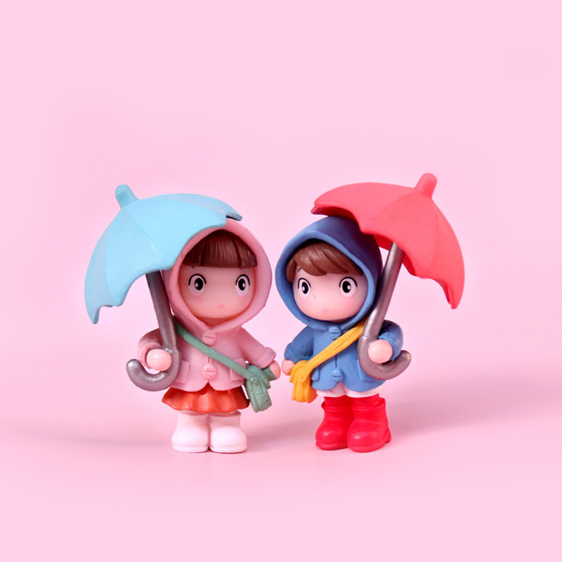 Soododo Cartoon Umbrella Boys and Girls Desktop Decoration Raincoat Satchel Figure Micro Landscape Gardening Decoration