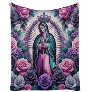 Wholesale Custom Printed Mexican Virgin Mary Blanket Sublimation Polyester Fleece Travel Throw Christmas 150*130 cm Blankets