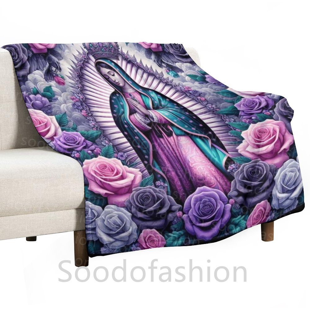 Wholesale Custom Printed Mexican Virgin Mary Blanket Sublimation Polyester Fleece Travel Throw Christmas 150*130 cm Blankets